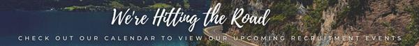 Road on cliff by water; We're Hitting the Road check out our calendar to view our upcoming recruitment events 